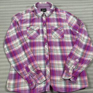 Marmot Shirt Womens XL Purple Pink Plaid Long Sleeve Button Down Hiking Nylon
